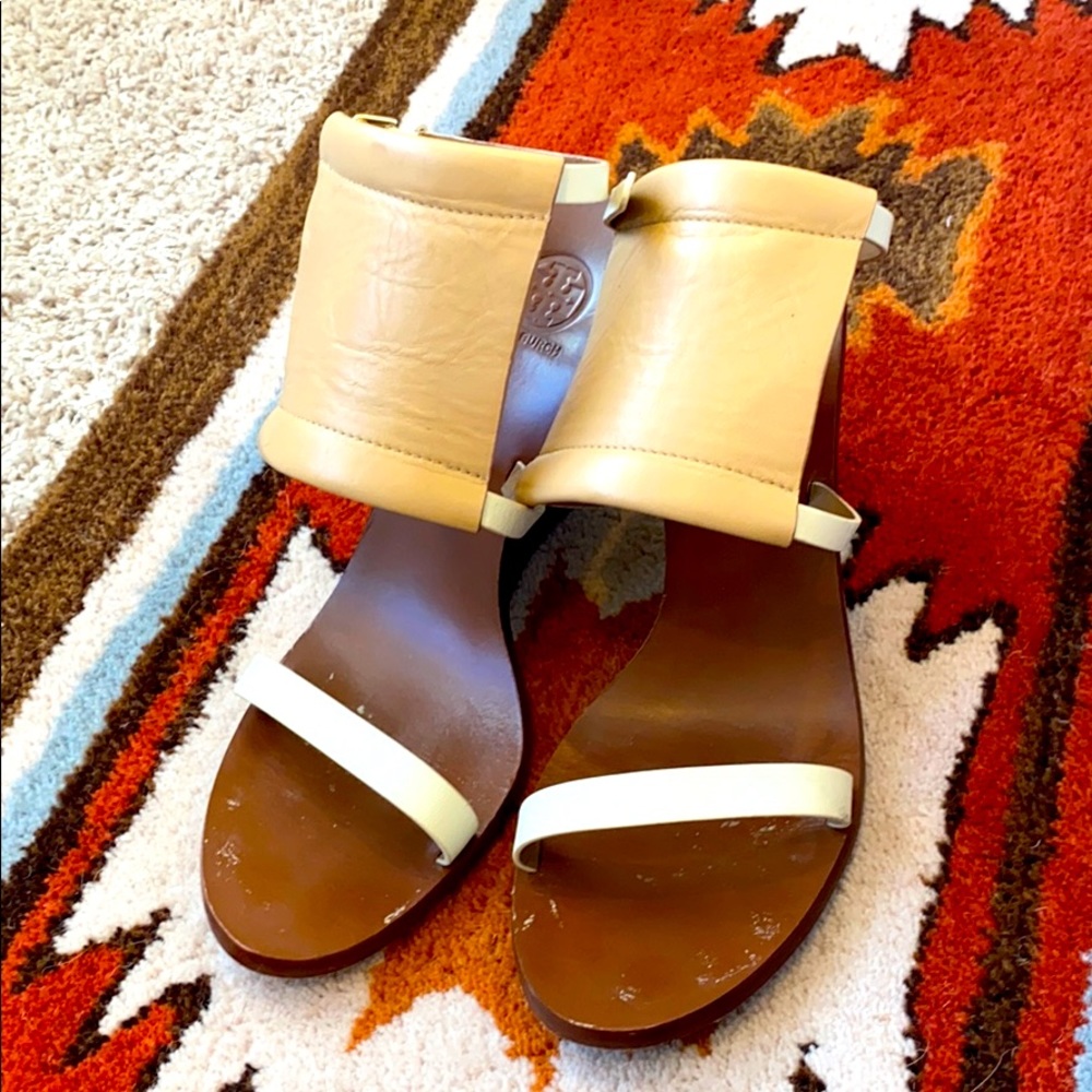 Tory Burch Wooden Wedge with Leather Strap